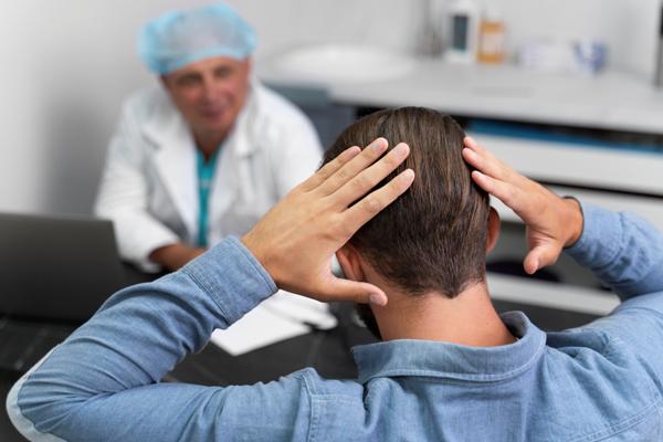 Clínica de injerto capilar - Doctor explicando el tratamiento al paciente