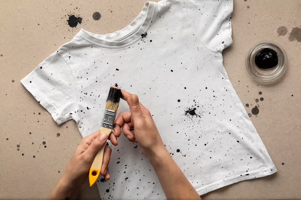 Tinte para ropa - Hombre aplicando tinte sobre una prenda para crear un diseño original