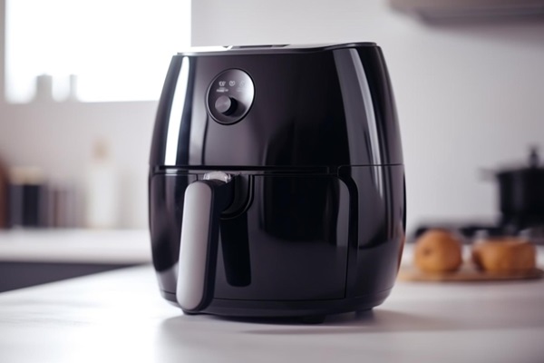 Airfryer de color negro sobre la mesa de la cocina, listo para preparar diversas recetas