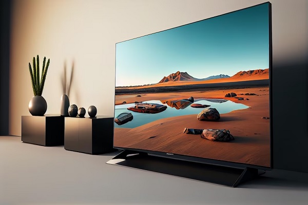 Mejor Smart tv - Televisor inteligente de gran tamaño, mostrando un paisaje en alta resolución con colores vibrantes