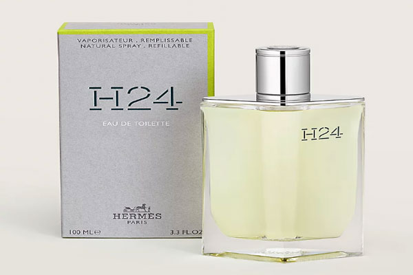 Presentación del frasco y el empaque de H24 de Hermes