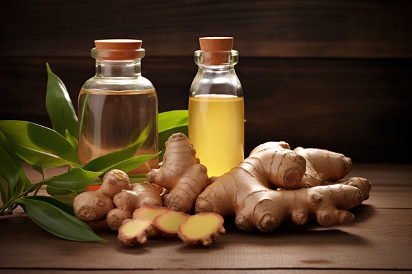 Productos naturales para el pelo - Imagen de recipientes con aceite de jengibre, el cual ayuda a revitalizar y fortalecer el cabello