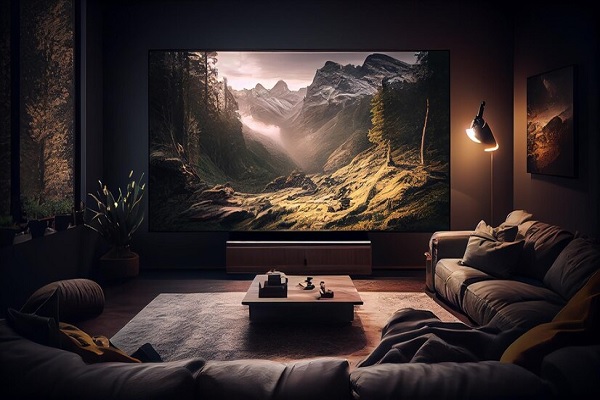 Televisores 4K - Imagen de un televisor 4K de gran tamaño en la sala de un hogar, el cual brinda entretenimiento inmersivo