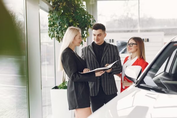 Coches de segunda mano Madrid - Mujer rubia sostiene un contrato para la compra de un auto usado en Madrid
