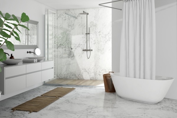Tendencias de azulejo de baño - Baño con azulejos de mármol en color blanco y gris