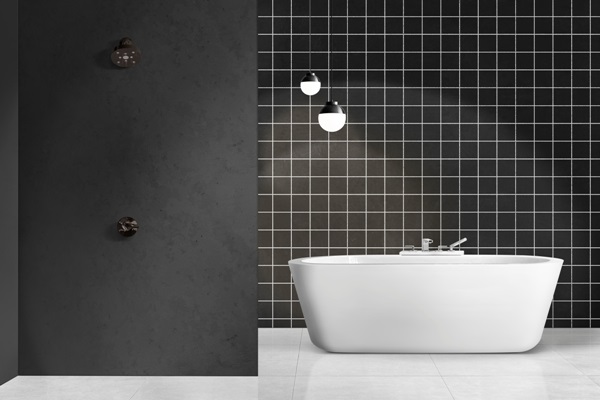 Tendencias de azulejo de baño - Baño con azulejos de color negro y piso en color blanco