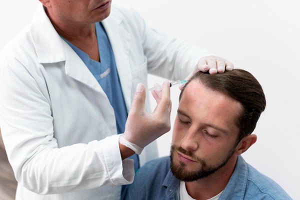 Mejores cirujanos capilares Madrid - Médico tricólogo realizando un injerto de cabello a un hombre con alopecia en la mejor clínica injerto capilar Madrid