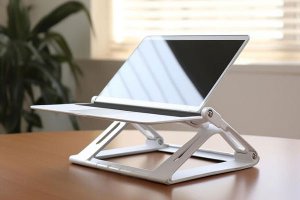 Plano detalle de un soporte plegable de portátil como parte de obsequio de trabajo 