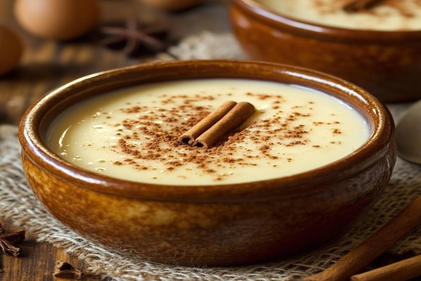 postres - Natillas con canela en un bol de cerámica un postre delicioso en la gastronomía española