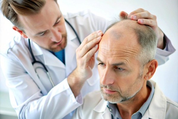 Médicos de trasplante capilar España - Mejor cirujano capilar España evaluando a un hombre con alopecia para realizar un trasplante capilar en las mejores clínicas injerto capilar Madrid