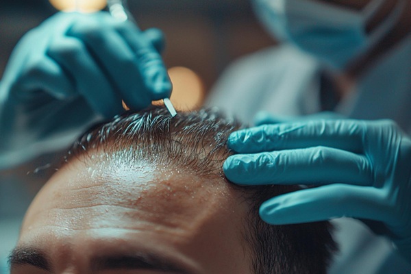 Médico tricólogo realizando un tratamiento de implante de cabello
