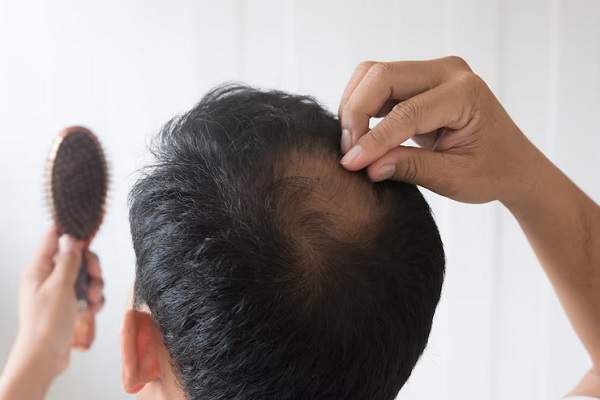 Hombre revisando su calva antes del trasplante capilar Madrid
