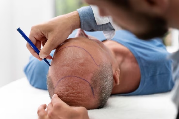 Paciente siendo preparado para un implante de cabello
